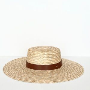Elegant Tan Straw Hat with Brown Band